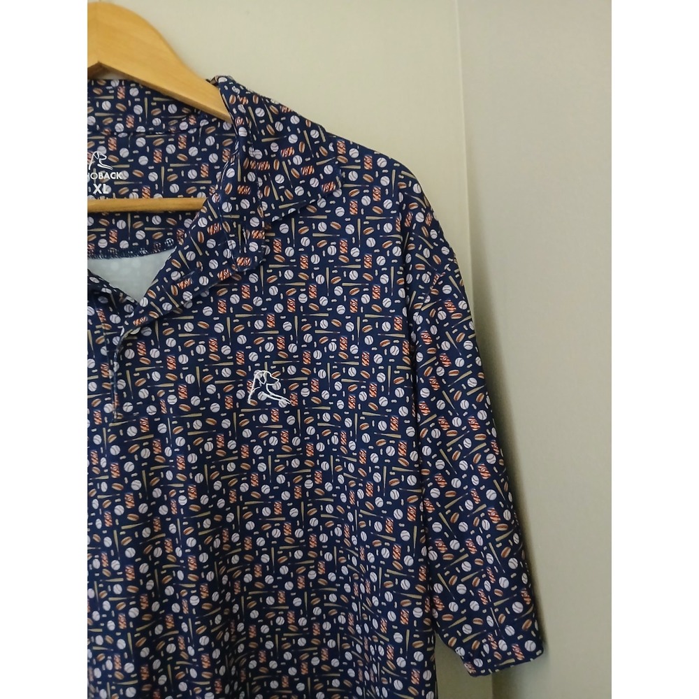RHOBACK 7th Inning Stretch Polo Shirt Size XL Baseball Print Performance Golf